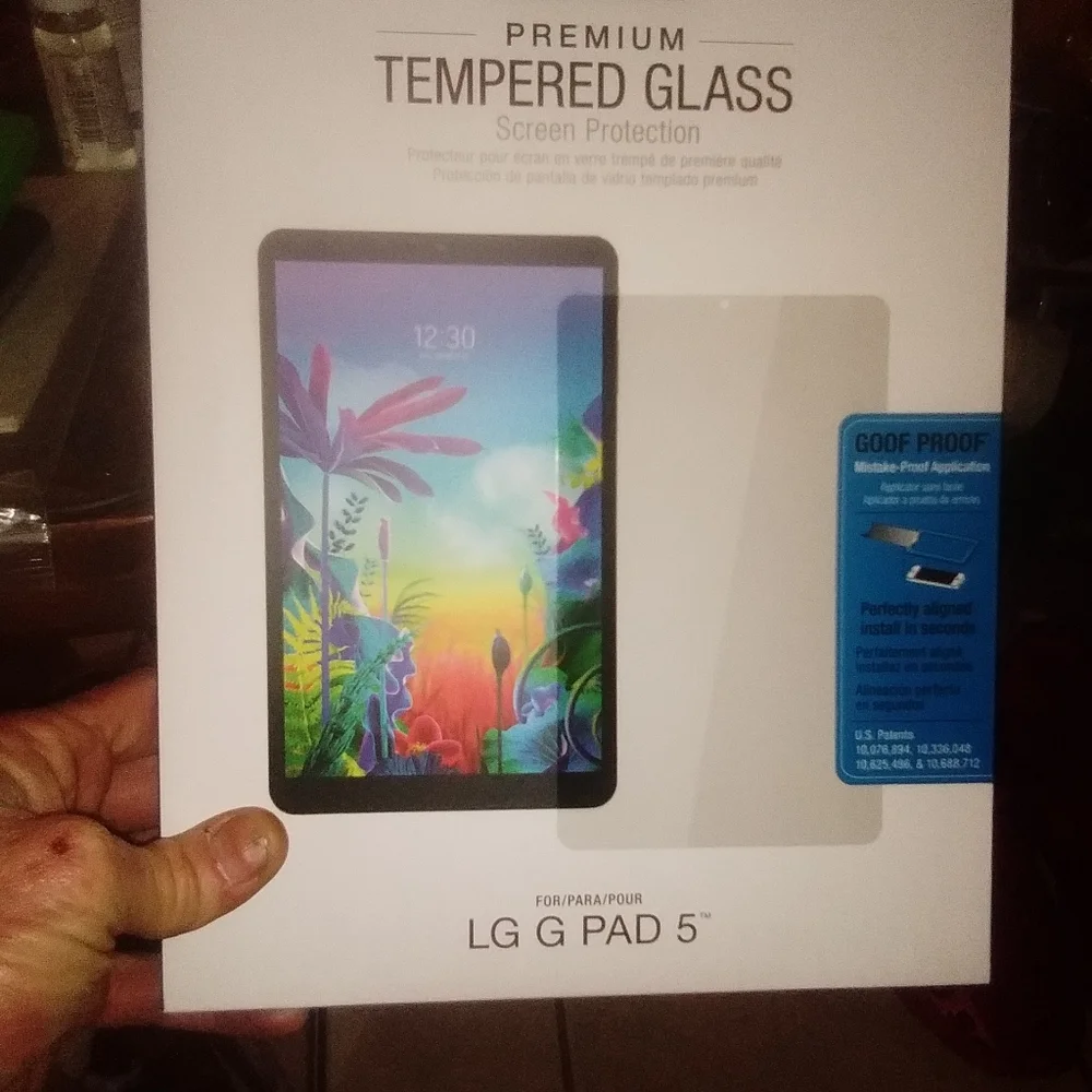 Tablet cases and tempered glass for a LG G Pad 5, all black.
